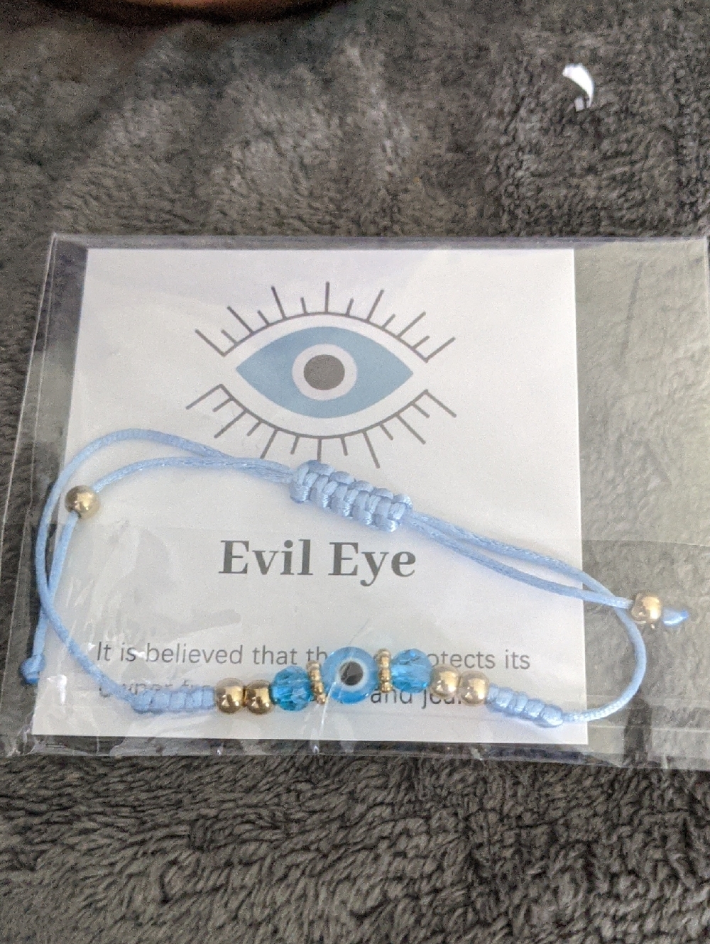 Light Blue Evil Eye Beaded Bracelet with Gold Accents